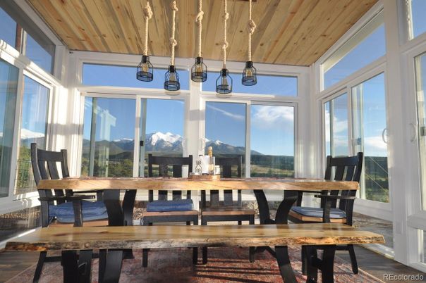 Dining room, Interior, Pendant Lights, Sun Room, Wooden Ceilings
