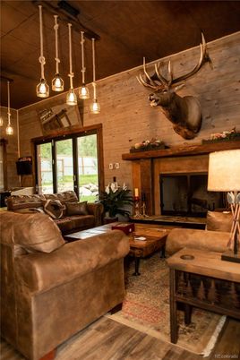 Fireplace, Interior, Living room, Pendant Lights, Wood Texture Flooring, Wooden Walls