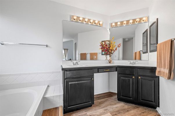 Bathroom, Dual Sink Vanities, Interior, Wood Texture Flooring