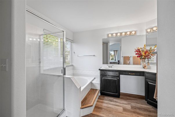 Bathroom, Glass Shower, Interior, Wood Texture Flooring