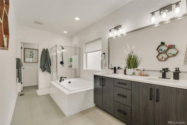 Bathroom, Dual Sink Vanities, Glass Shower, Interior, Recessed Lighting