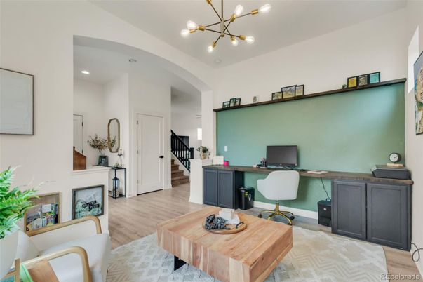 Home Office, Interior, Pendant Lights, Recessed Lighting, Wood Texture Flooring
