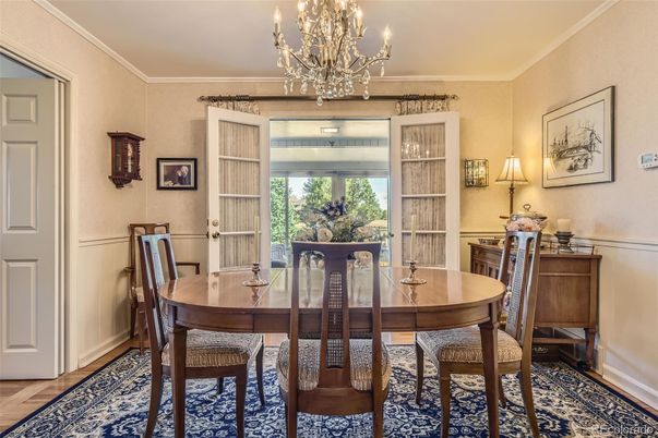 Chandelier, Dining room, Interior, Wood Texture Flooring