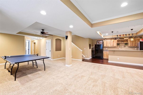 Game Room, Interior, Pendant Lights, Recessed Lighting, Wood Texture Flooring