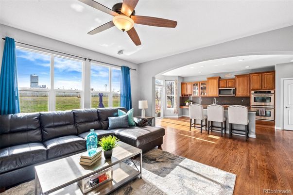 Interior, Kitchen, Living room, Recessed Lighting, Stainless Steel Appliances, Wood Texture Flooring