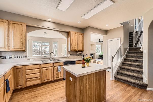 Interior, Kitchen, Pendant Lights, Recessed Lighting, Wood Texture Flooring