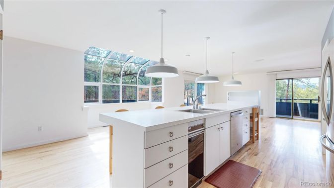 Interior, Kitchen, Pendant Lights, Recessed Lighting, Wood Texture Flooring