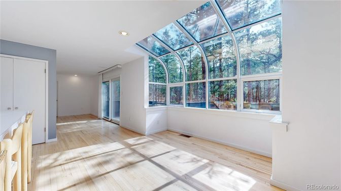 Glass Ceilings, Interior, Recessed Lighting, Sun Room, Wood Texture Flooring