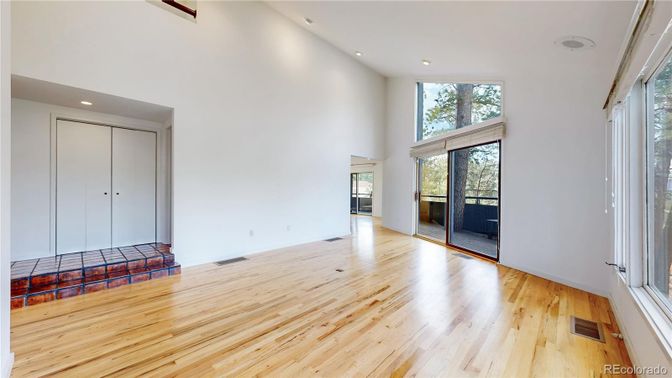 Empty room, Fireplace, Interior, Recessed Lighting, Wood Texture Flooring
