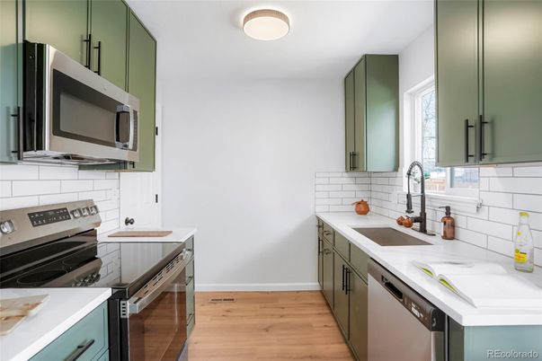 Interior, Kitchen, Stainless Steel Appliances, Wood Texture Flooring