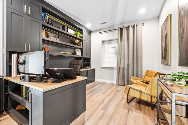 Home Office, Interior, Recessed Lighting, Wood Texture Flooring