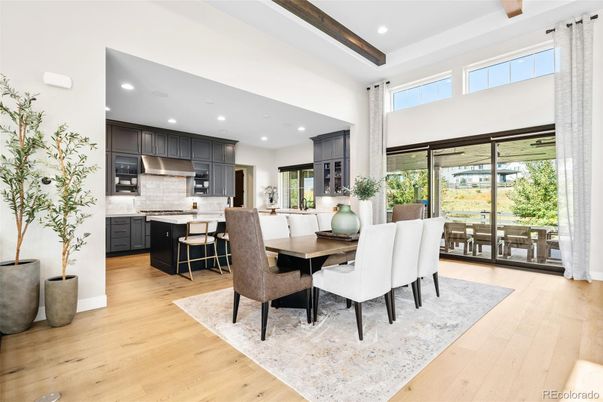 Dining room, Interior, Kitchen, Recessed Lighting, Stainless Steel Appliances, Wood Texture Flooring