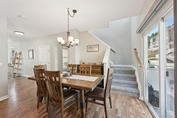 Chandelier, Dining room, Interior, Wood Texture Flooring