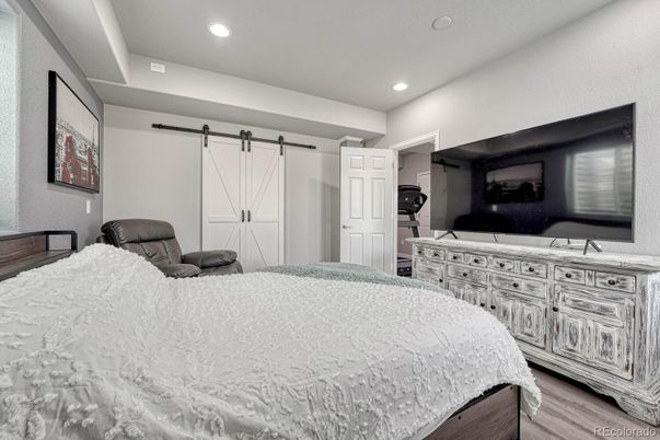 Bedroom, Interior, Recessed Lighting, Wood Texture Flooring