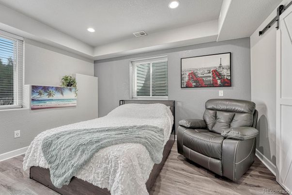 Bedroom, Interior, Recessed Lighting, Wood Texture Flooring