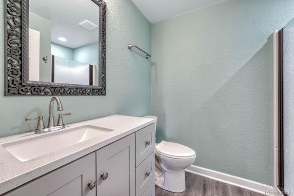 Bathroom, Interior, Recessed Lighting, Wood Texture Flooring
