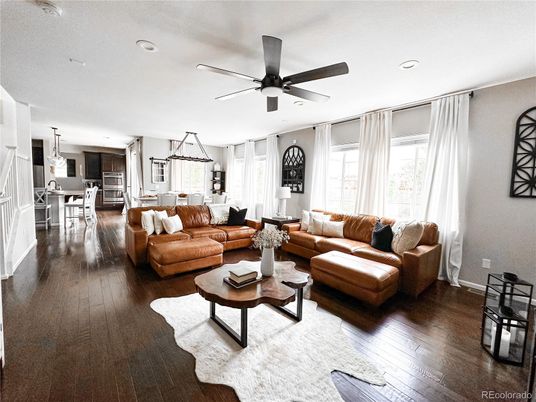 Dining room, Interior, Kitchen, Living room, Pendant Lights, Recessed Lighting, Wood Texture Flooring