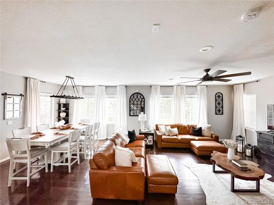 Dining room, Interior, Living room, Recessed Lighting, Wood Texture Flooring