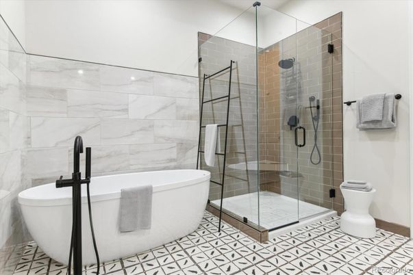 Bathroom, Free Standing Baths, Glass Shower, Interior, Marble Walls