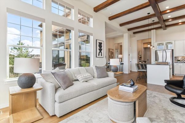 Interior, Kitchen, Living room, Pendant Lights, Recessed Lighting, Wooden Beams, Wood Texture Flooring