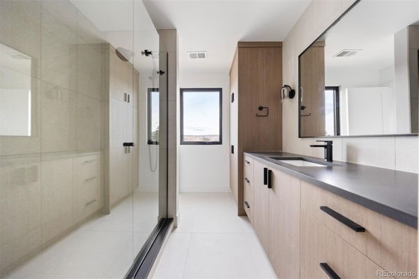 Bathroom, Dual Sink Vanities, Glass Shower, Interior