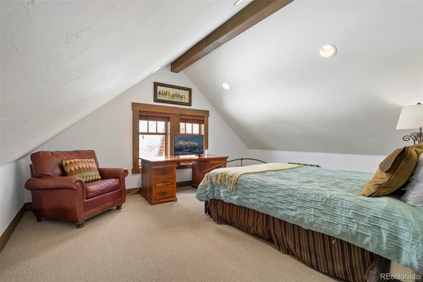Bedroom, Home Office, Interior, Recessed Lighting, Wooden Beams