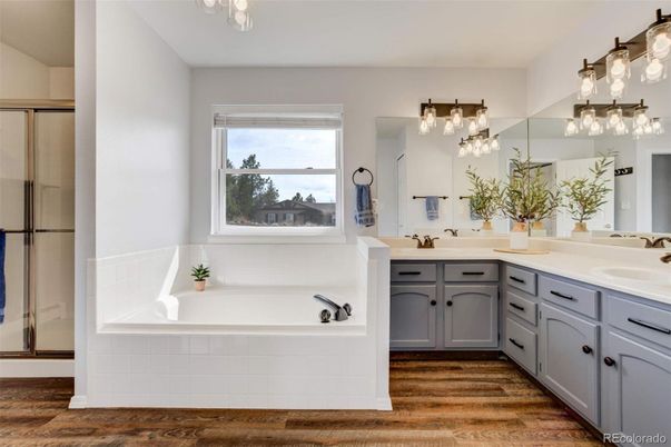 Bathroom, Dual Sink Vanities, Interior, Wood Texture Flooring