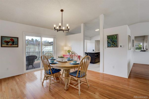 Chandelier, Dining room, Interior, Pendant Lights, Recessed Lighting, Wood Texture Flooring
