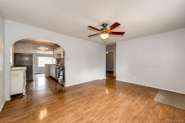 Chandelier, Empty room, Interior, Kitchen, Wood Texture Flooring