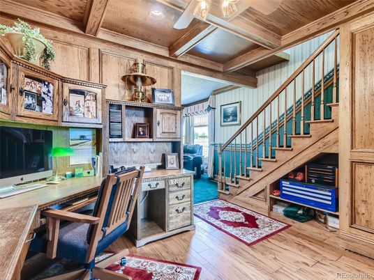 Home Office, Interior, Recessed Lighting, Wooden Beams, Wooden Ceilings, Wood Texture Flooring, Wooden Walls