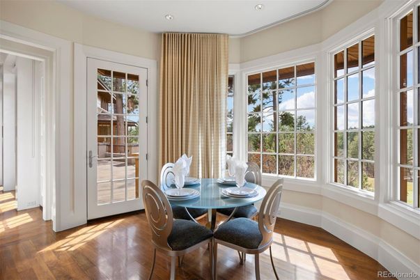 Dining room, Interior, Recessed Lighting, Wood Texture Flooring