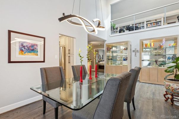 Dining room, Interior, Pendant Lights, Wood Texture Flooring