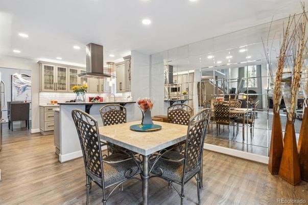 Dining room, Interior, Kitchen, Recessed Lighting, Wood Texture Flooring