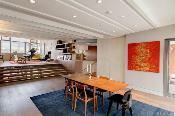 Dining room, Fitness Equipment, Interior, Recessed Lighting, Wood Texture Flooring