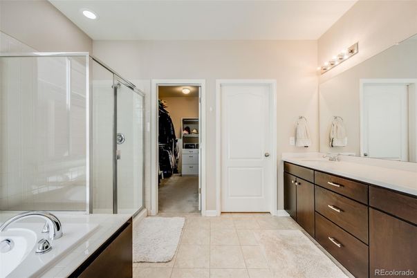 Bathroom, Dual Sink Vanities, Glass Shower, Interior, Recessed Lighting, Walk-in Closets