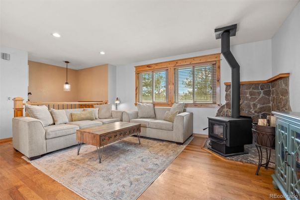 Fireplace, Interior, Living room, Pendant Lights, Recessed Lighting, Wood Texture Flooring