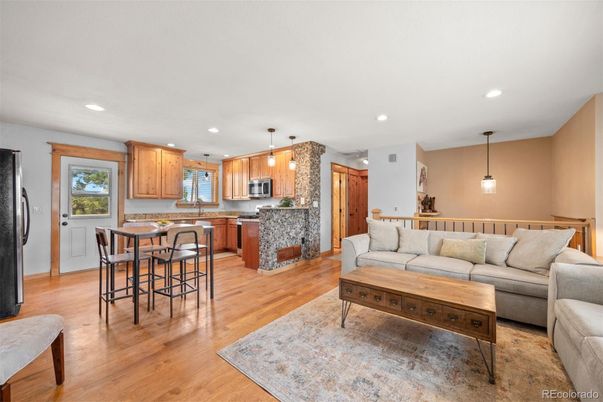 Interior, Kitchen, Living room, Pendant Lights, Recessed Lighting, Stainless Steel Appliances, Wood Texture Flooring