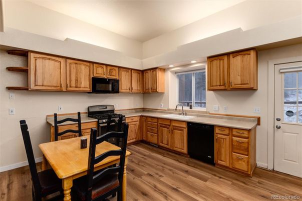 Dining room, Interior, Kitchen, Recessed Lighting, Wood Texture Flooring