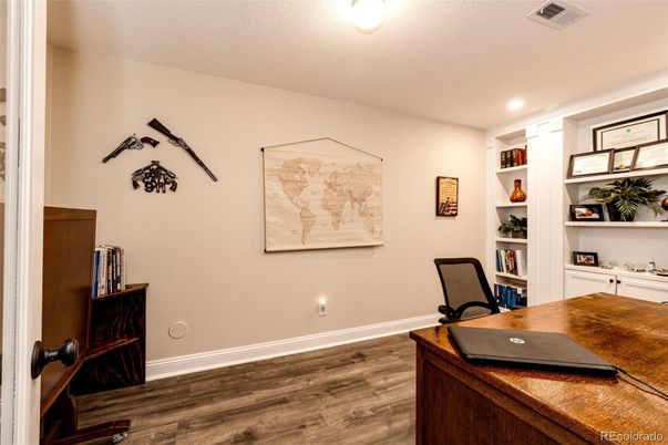 Home Office, Interior, Recessed Lighting, Wood Texture Flooring