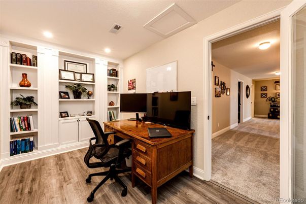 Home Office, Interior, Recessed Lighting, Wood Texture Flooring