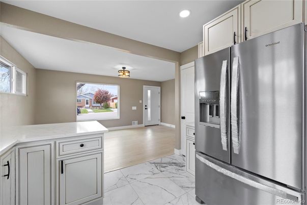 Interior, Kitchen, Marble, Recessed Lighting, Stainless Steel Appliances