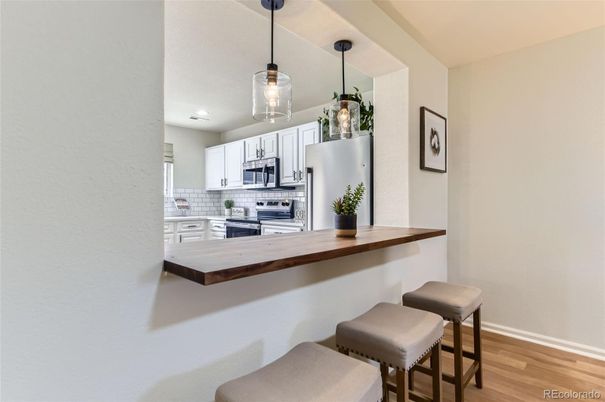 Interior, Kitchen, Pendant Lights, Stainless Steel Appliances, Wood Texture Flooring