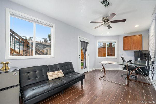 Home Office, Interior, Recessed Lighting, Wood Texture Flooring