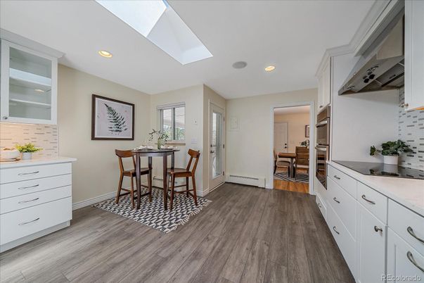 Dining room, Interior, Recessed Lighting, Wood Texture Flooring