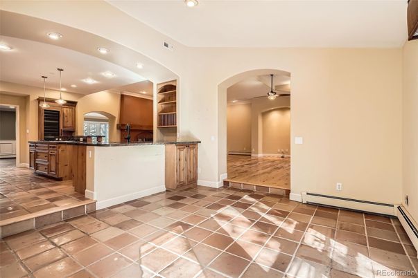 Interior, Kitchen, Pendant Lights, Recessed Lighting, Wood Texture Flooring