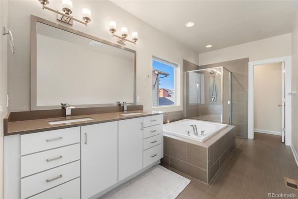 Bathroom, Dual Sink Vanities, Glass Shower, Interior, Recessed Lighting