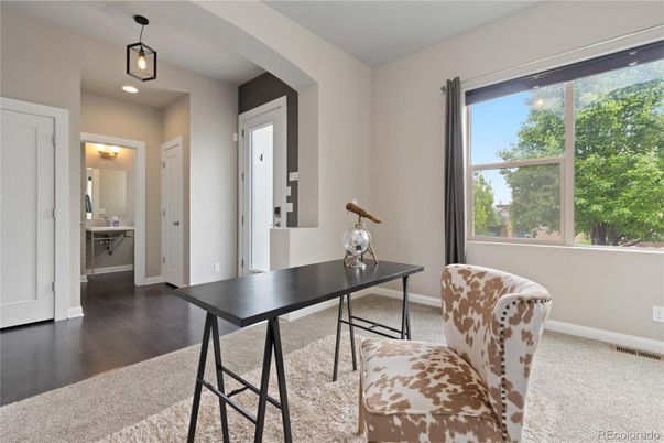 Home Office, Interior, Pendant Lights, Recessed Lighting, Wood Texture Flooring