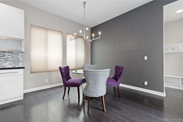 Chandelier, Dining room, Interior, Pendant Lights, Recessed Lighting, Wood Texture Flooring