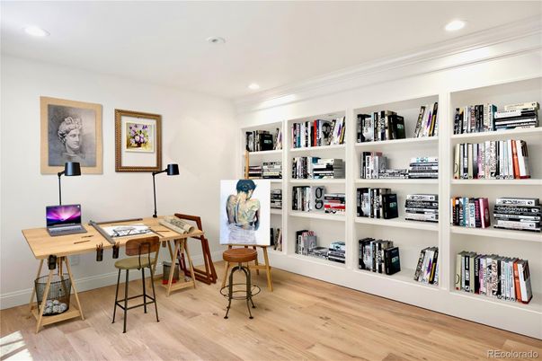 Home Office, Interior, Recessed Lighting, Wood Texture Flooring