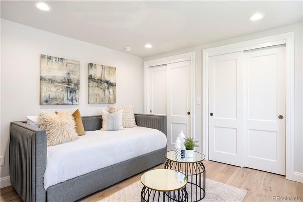 Bedroom, Interior, Recessed Lighting, Wood Texture Flooring